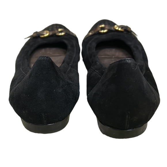 AGL Monika Black Suede Leather Metallic Gold Houndstooth Cap Toe Flats - 8.5 - Picture 10 of 15